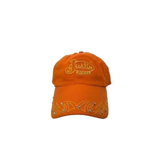 JUSTIN BOOTS bling BASEBALL HAT orange CRYSTAL DETAILED cotton Lainey Wilson - Picture 9 of 16